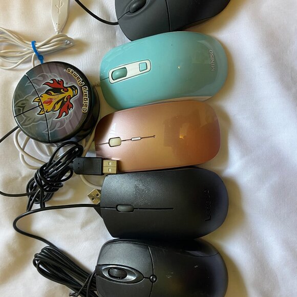 Lot of 6 Optical USB Standard Mouse Lenovo, Miniso, Amazon, Flames, Like NEW - Picture 5 of 7